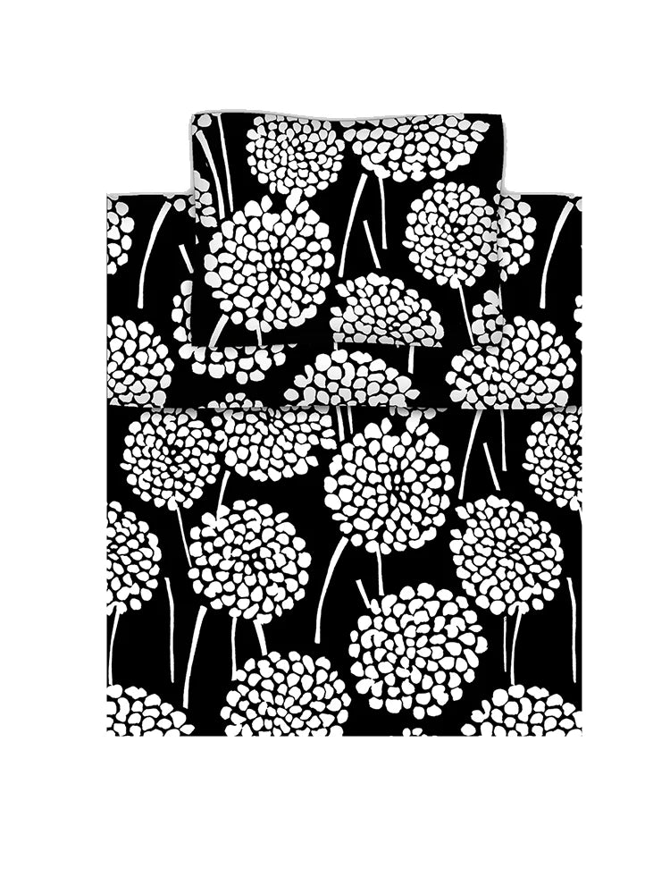 Pussilakanasetti 150 x 210 cm ja 50 x 60 cm Daaliat, Musta/Valkoinen