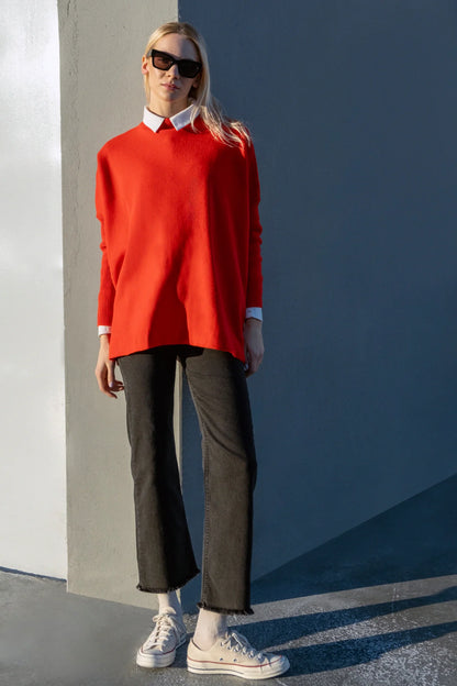 DROP SHOULDER neuletunika - punainen