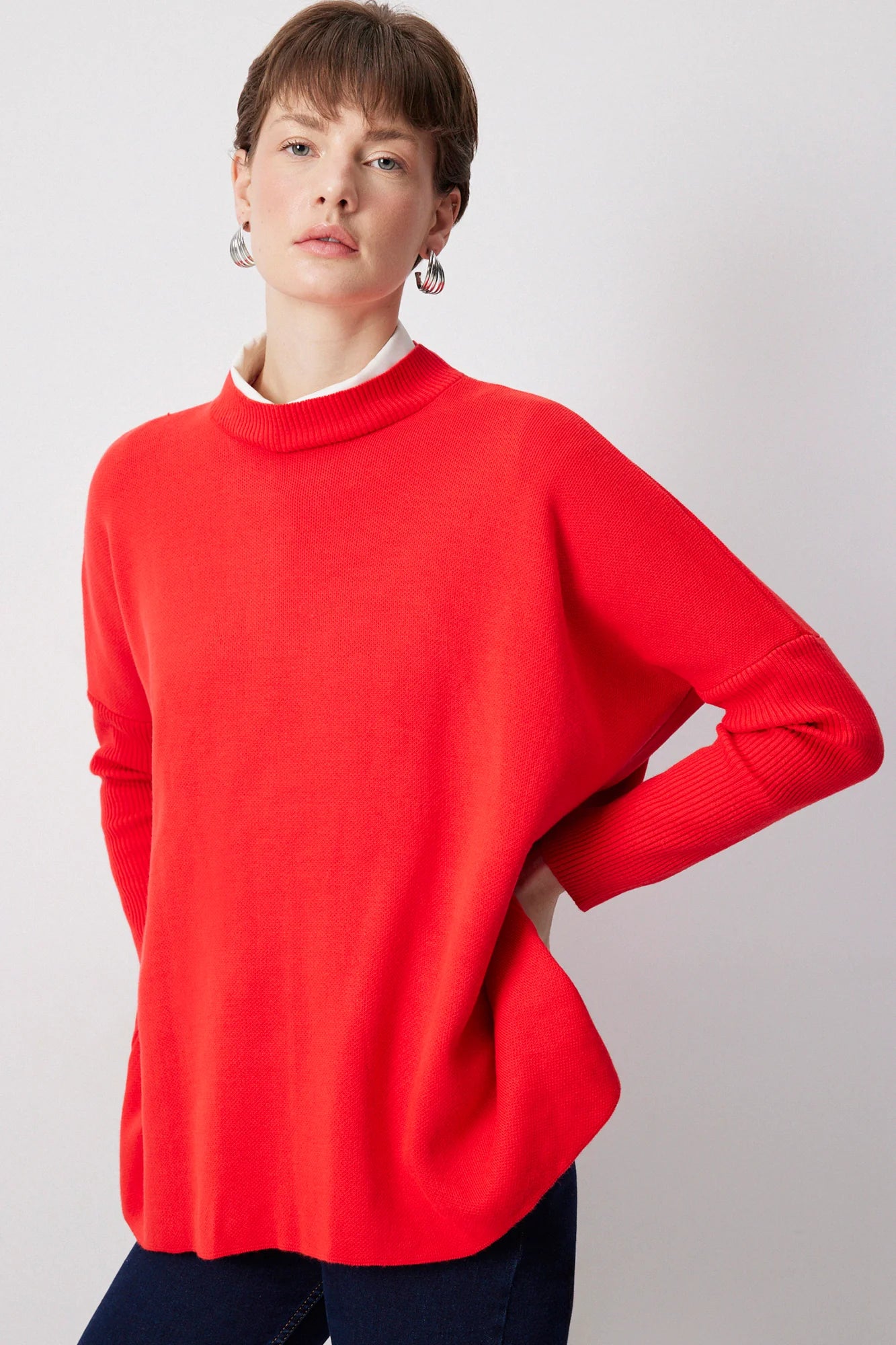 DROP SHOULDER neuletunika - punainen