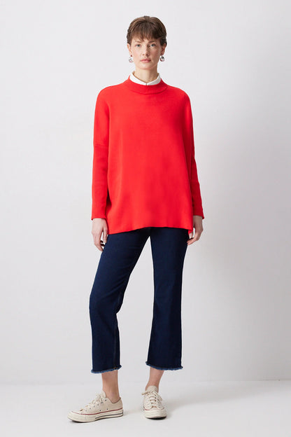 DROP SHOULDER neuletunika - punainen