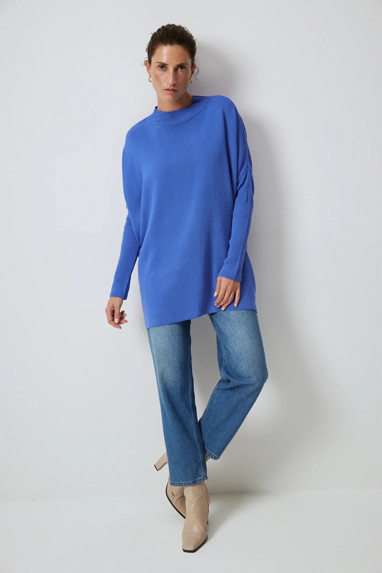 DROP SHOULDER neuletunika - sininen