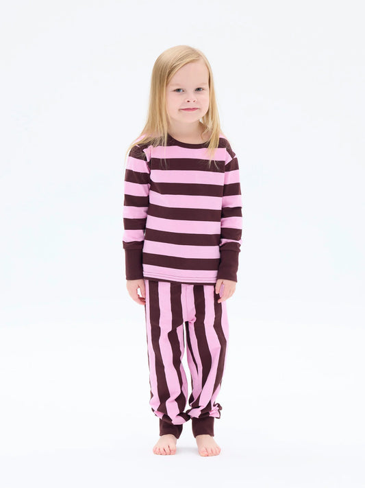 Lasten Pyjama Raita, Pinkki/Viininpunainen