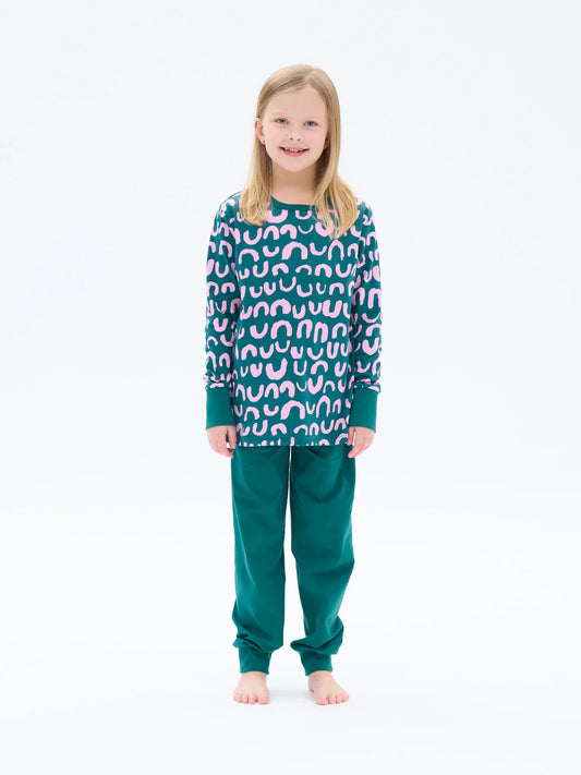 Lasten Pyjama Nurinkurin, Pinkki/Vihreä