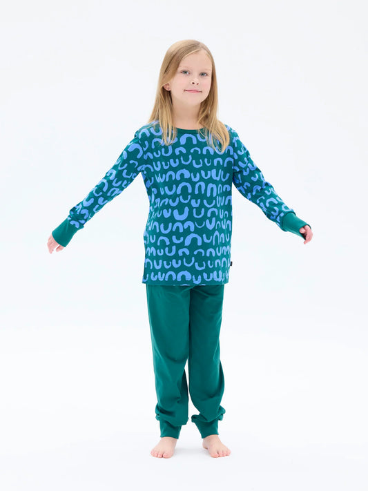 Lasten Pyjama Nurinkurin, Vihreä/Sininen