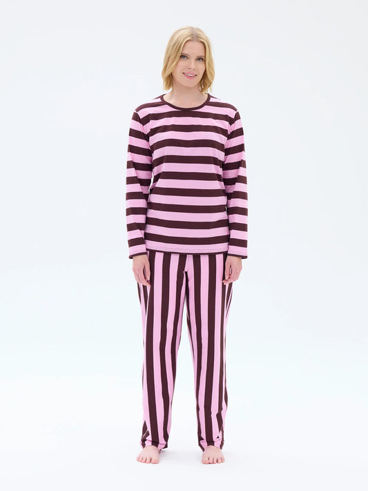 Sofia Pyjama Raita, Pinkki/Viininpunainen