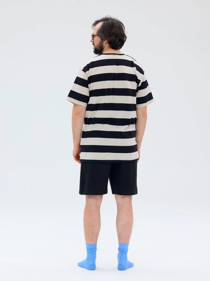 Shortsipyjama Raita, Musta/Hiekka