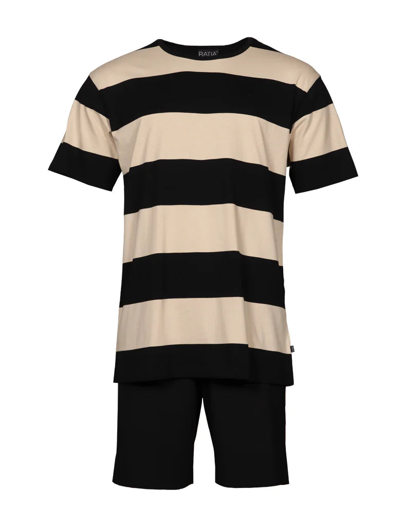 Shortsipyjama Leveä Raita, Musta/Beige