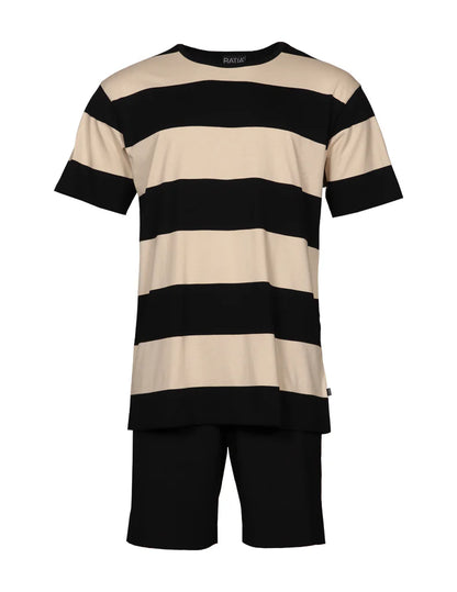 Shortsipyjama Leveä Raita, Musta/Beige