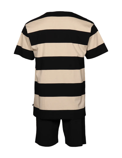 Shortsipyjama Leveä Raita, Musta/Beige