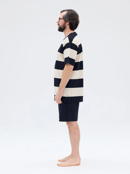 Shortsipyjama Leveä Raita, Musta/Beige