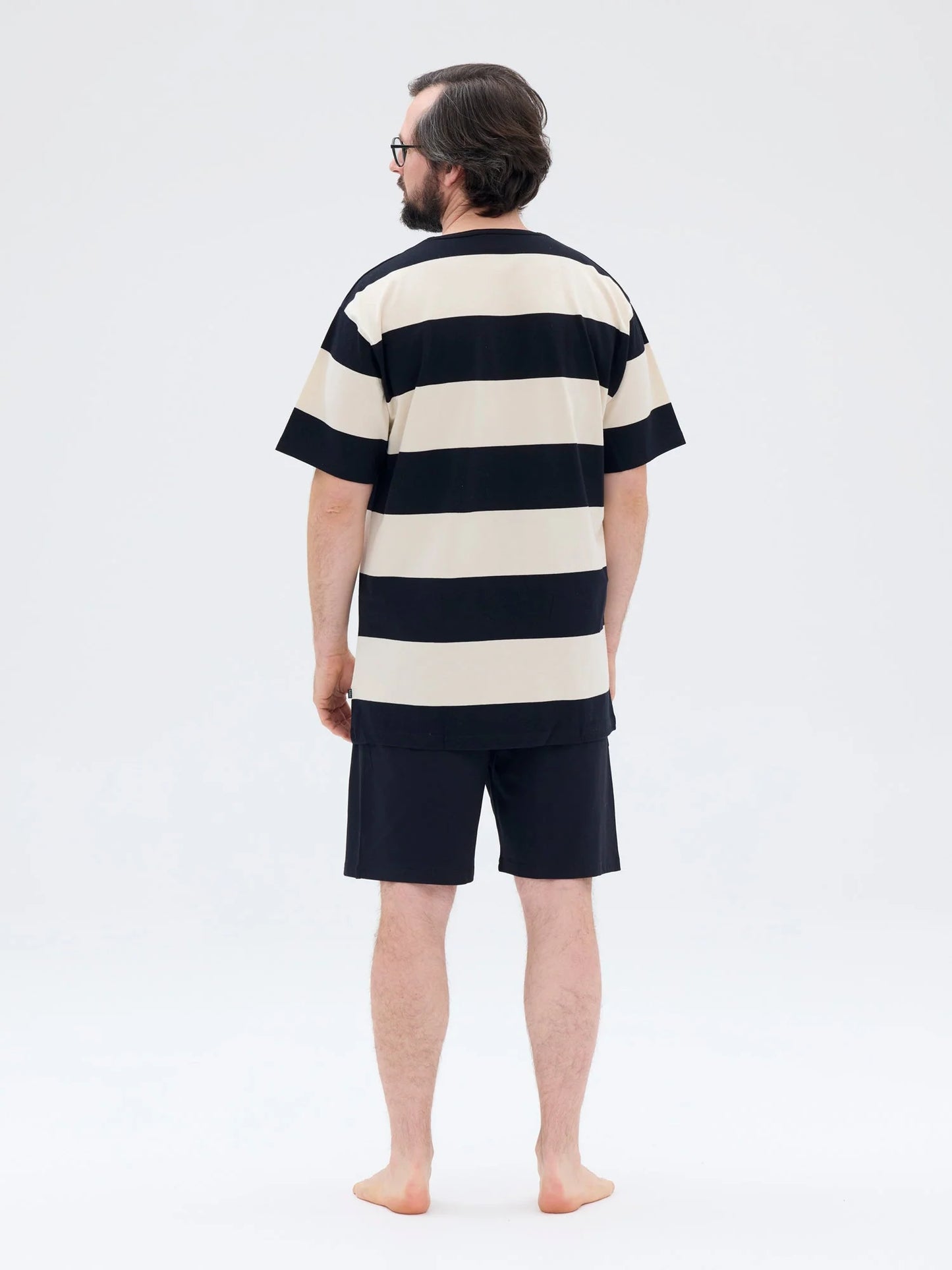 Shortsipyjama Leveä Raita, Musta/Beige