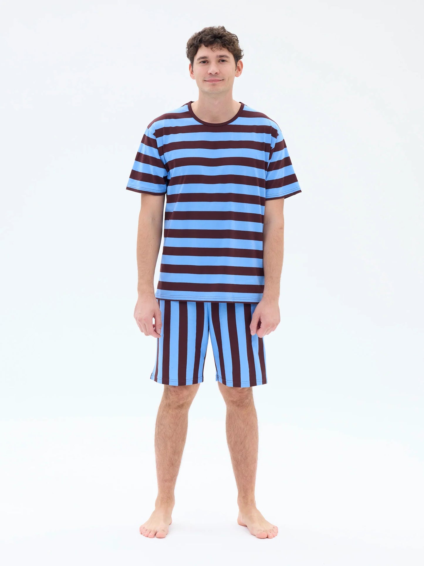 Miesten shortsipyjama Raita, Sininen/Viininpunainen