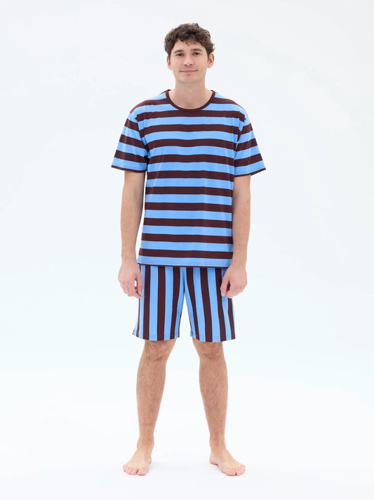 Miesten shortsipyjama Raita, Sininen/Viininpunainen