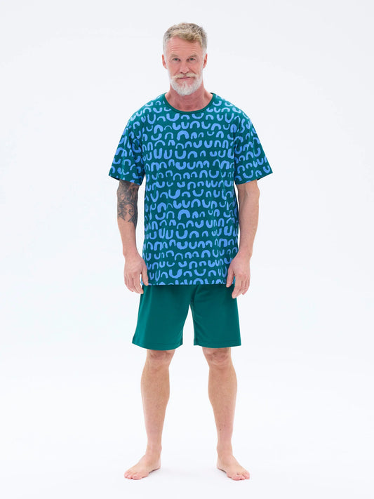 Miesten shortsipyjama Nurinkurin, Vihreä/Sininen