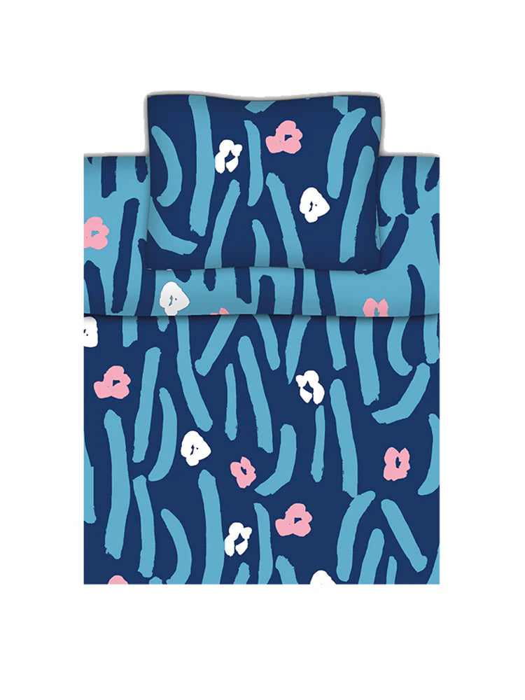 Pussilakanasetti 150 x 210 cm ja 50 x 60 cm Niitty, Sininen