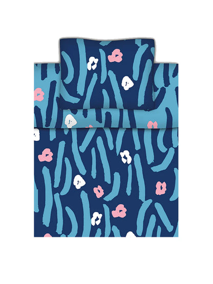 Pussilakanasetti 150 x 210 cm ja 50 x 60 cm Niitty, Sininen