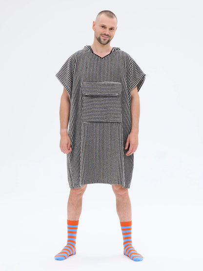Unisex Poncho Raita, Musta/Hiekka