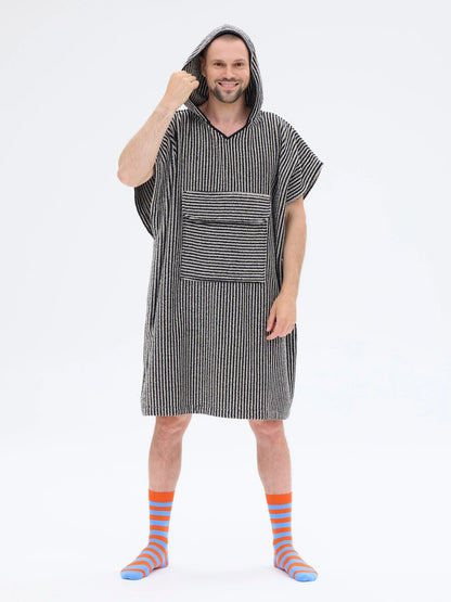 Unisex Poncho Raita, Musta/Hiekka
