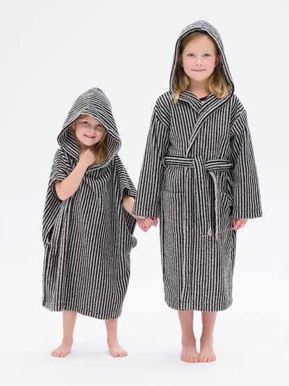 Lasten Froteekylpytakki Raita, Musta/Hiekka