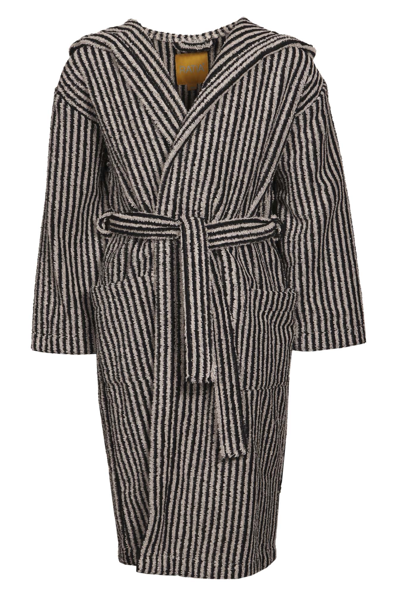 Lasten Froteekylpytakki Raita, Musta/Hiekka