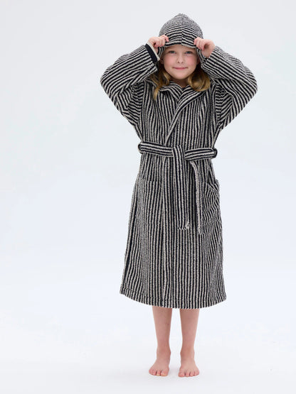 Lasten Froteekylpytakki Raita, Musta/Hiekka