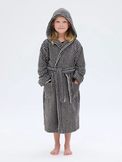 Lasten Froteekylpytakki Raita, Musta/Hiekka