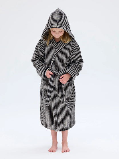 Lasten Froteekylpytakki Raita, Musta/Hiekka