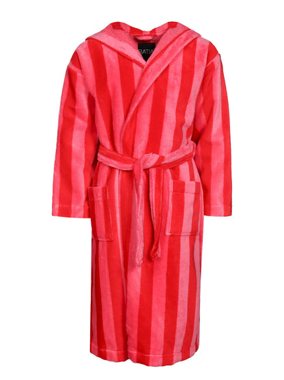 Lasten Velourkylpytakki Raita, Punainen/Pinkki