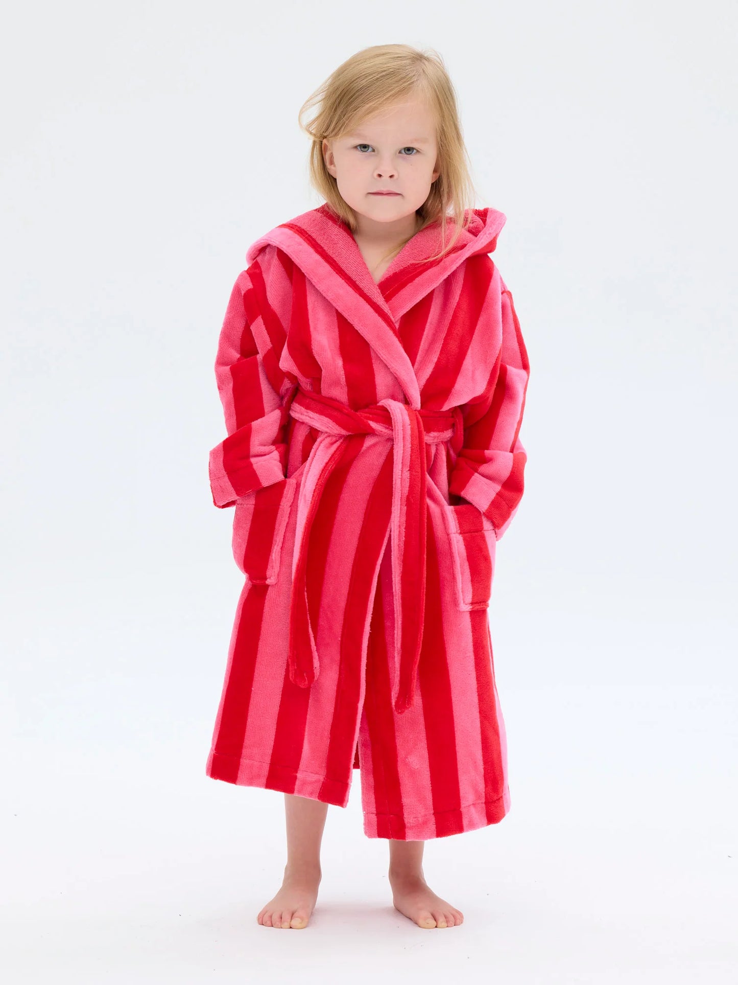 Lasten Velourkylpytakki Raita, Punainen/Pinkki
