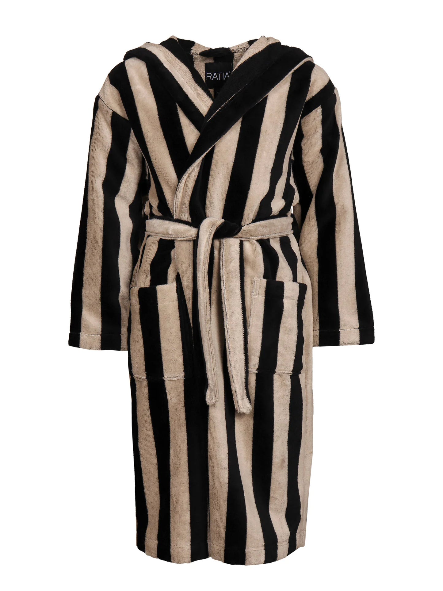 Lasten Velourkylpytakki Raita, Musta/Hiekka