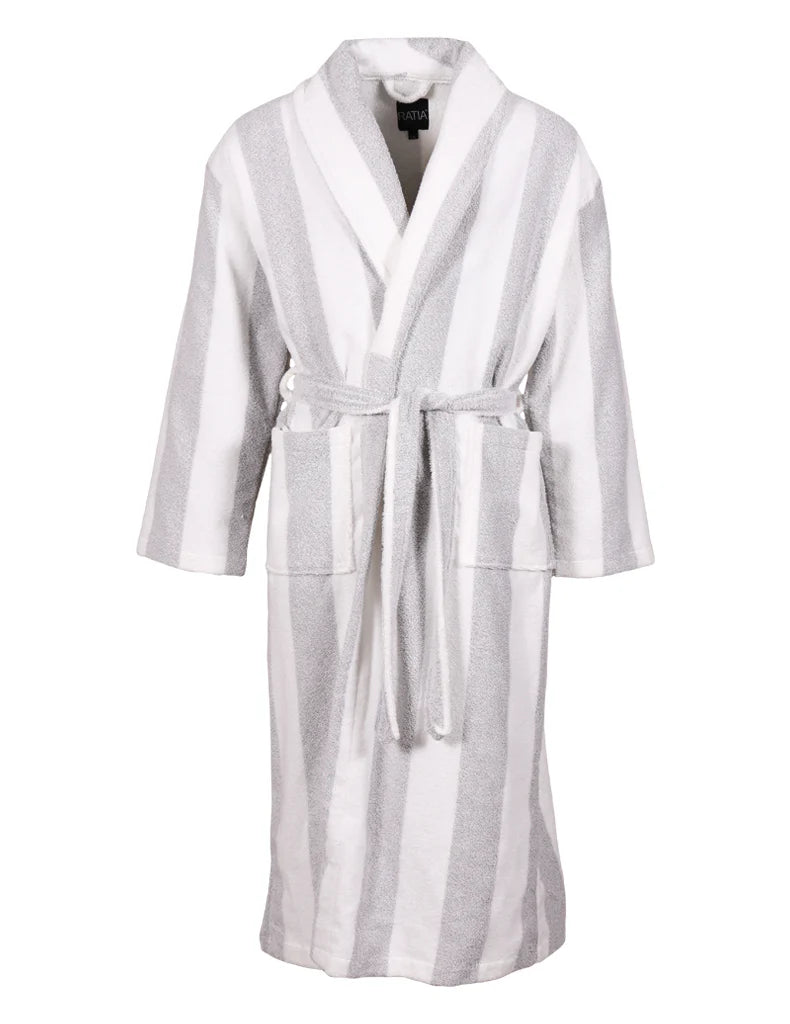 Unisex Kylpytakki Pippuriraita, Harmaa/Valkoinen