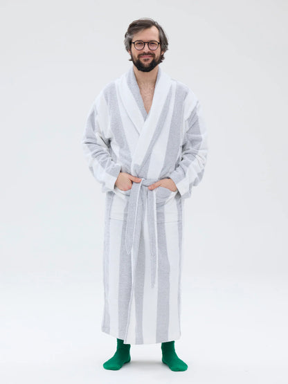 Unisex Kylpytakki Pippuriraita, Harmaa/Valkoinen