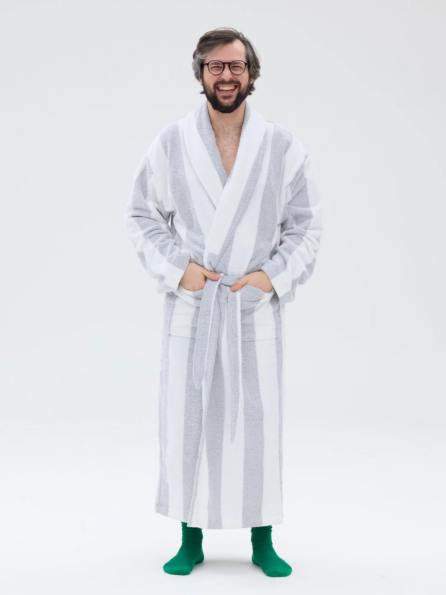 Unisex Kylpytakki Pippuriraita, Harmaa/Valkoinen