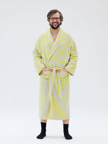 Unisex Kylpytakki Raita, Keltainen/Harmaa