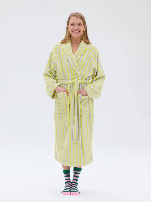 Unisex Kylpytakki Raita, Keltainen/Harmaa