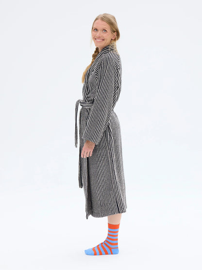 Unisex Kylpytakki Raita, Musta/Hiekka