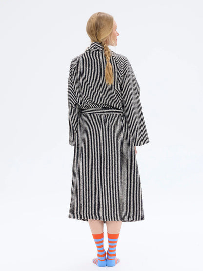 Unisex Kylpytakki Raita, Musta/Hiekka