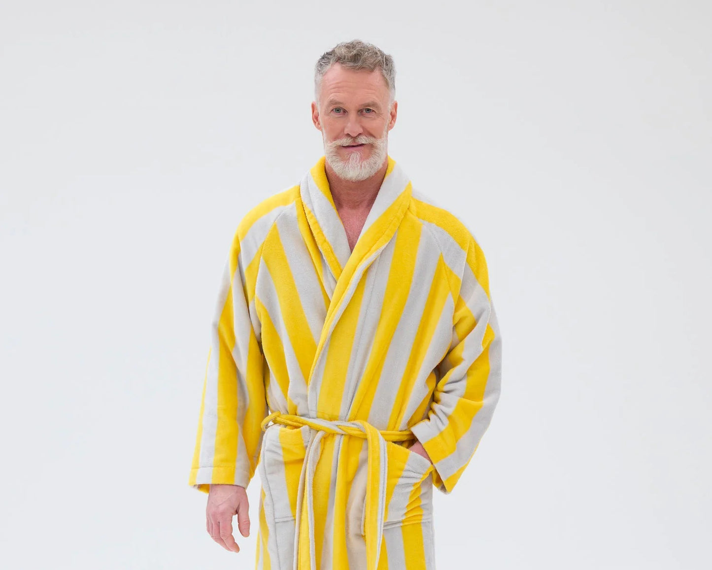 Unisex Kylpytakki Raita, Keltainen/Harmaa