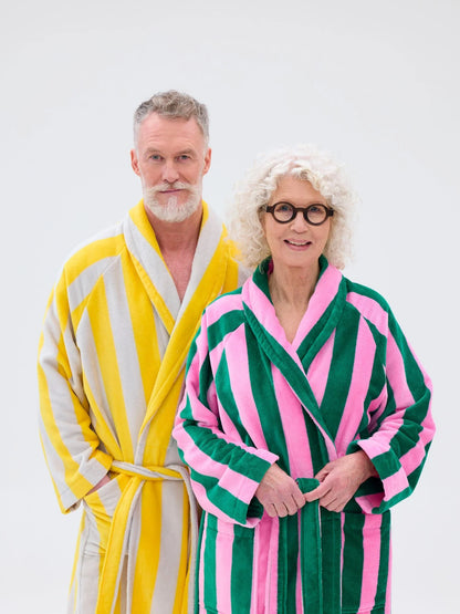 Unisex Kylpytakki Raita, Keltainen/Harmaa