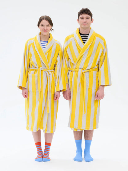 Unisex Kylpytakki Raita, Keltainen/Harmaa