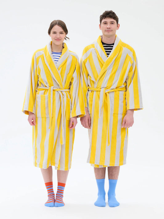 Unisex Kylpytakki Raita, Keltainen/Harmaa