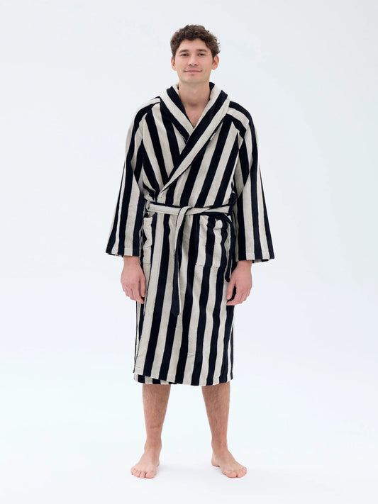 Unisex Kylpytakki Raita, Hiekka/Musta