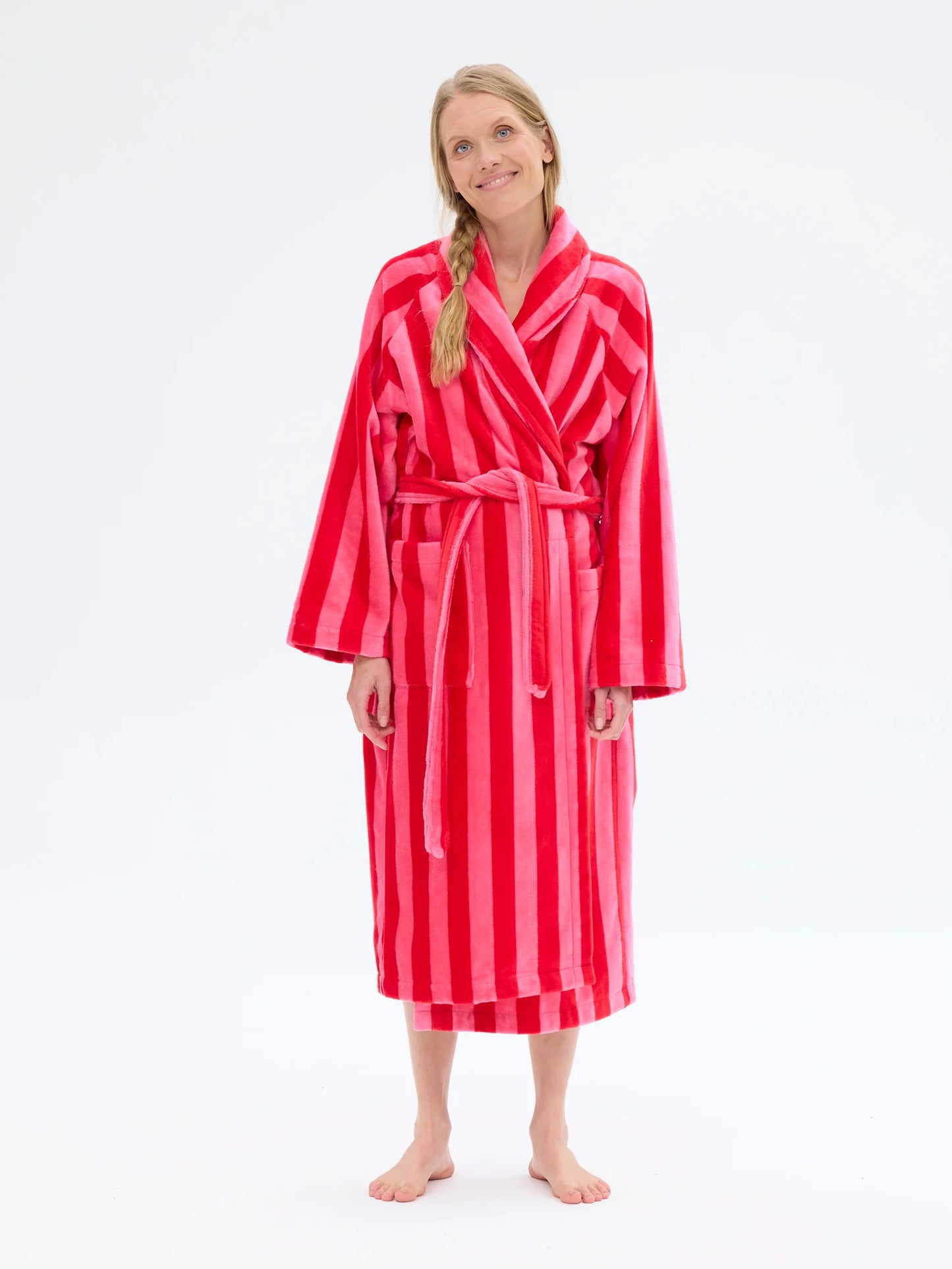 Unisex Kylpytakki Raita, Punainen/Pinkki