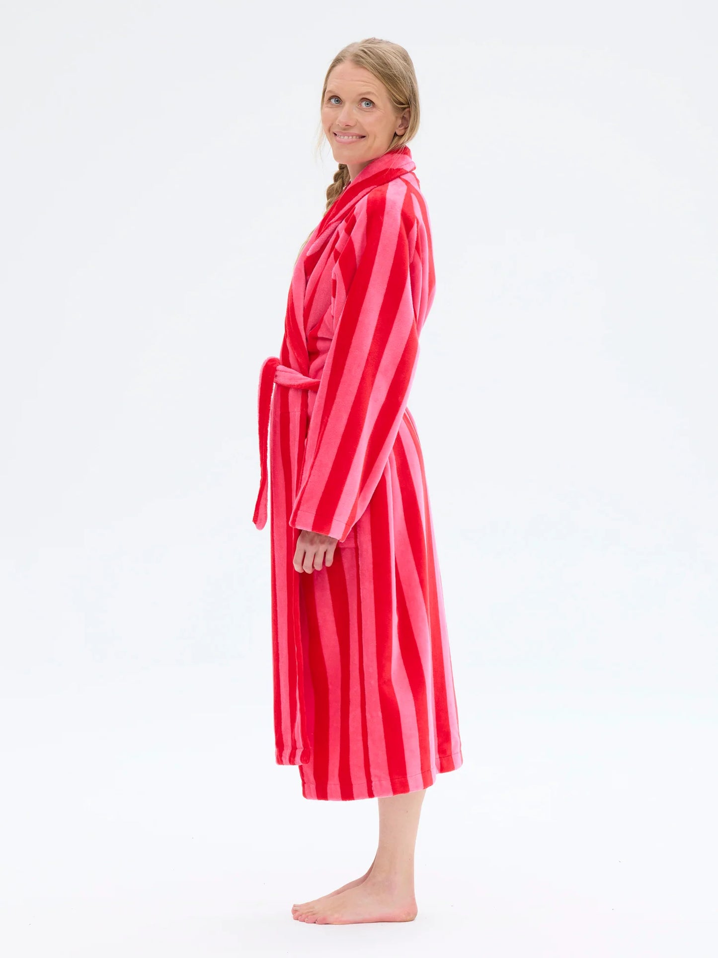 Unisex Kylpytakki Raita, Punainen/Pinkki