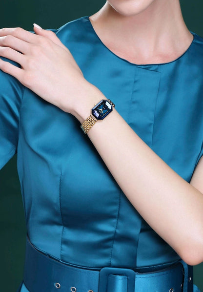 Viistehiottu smaragdikuvioinen sveitsiläinen naisten kello J8.059.S