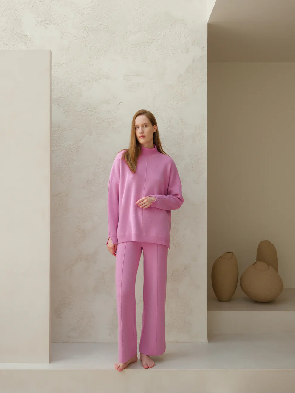 Kashmir-sekoitteiset yksiväriset housut