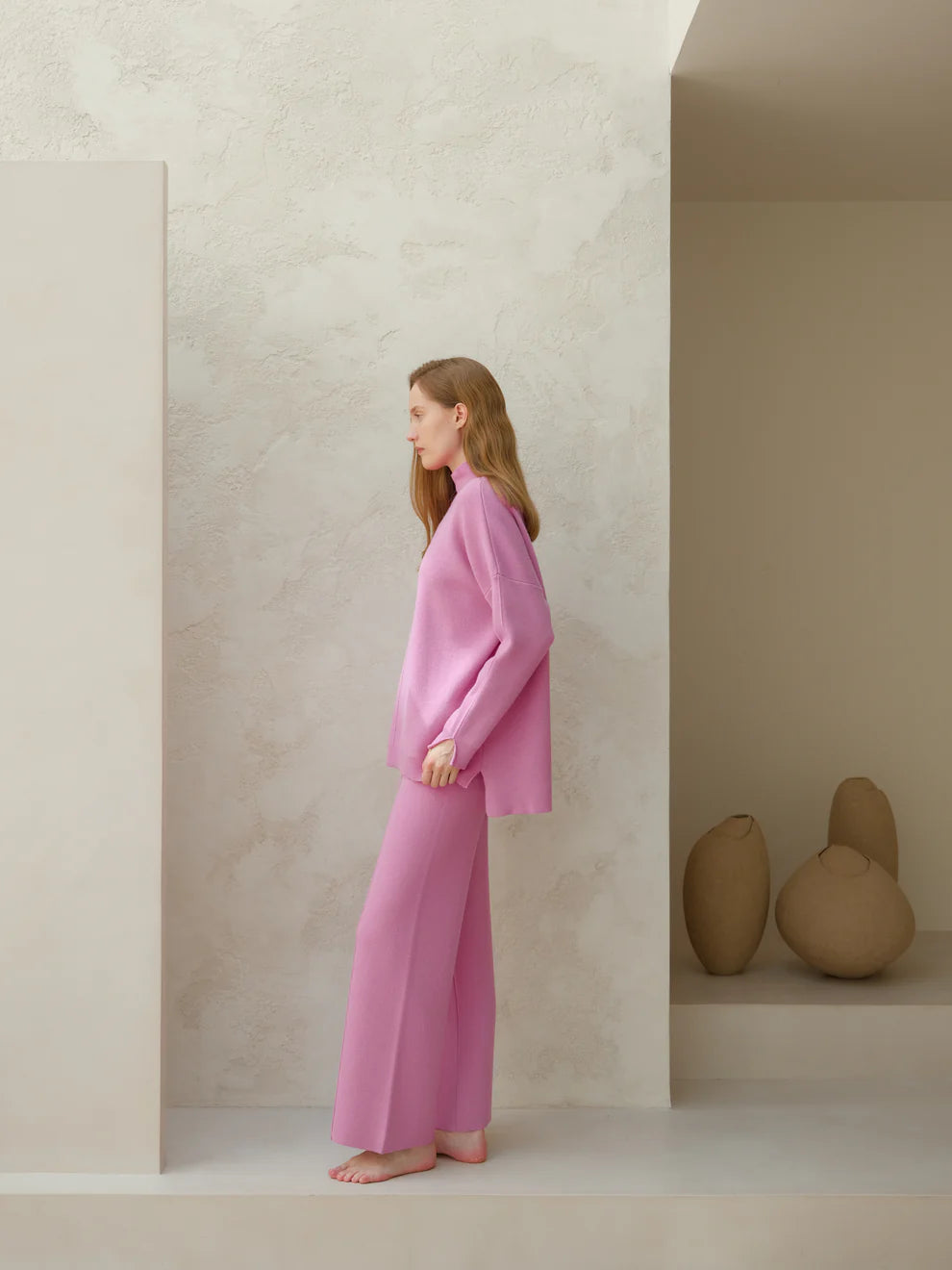 Kashmir-sekoitteiset yksiväriset housut