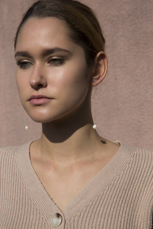 Cream Pearl String Earrings