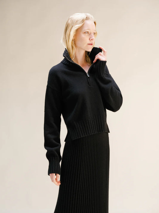 Kashmirsekoitteinen korkeakauluksinen neulepusero vetoketjulla