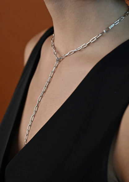 Paper Clip Y-Necklace Silver